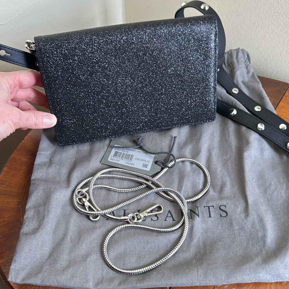 ALL SAINTS Black Sparkly Leather Bag